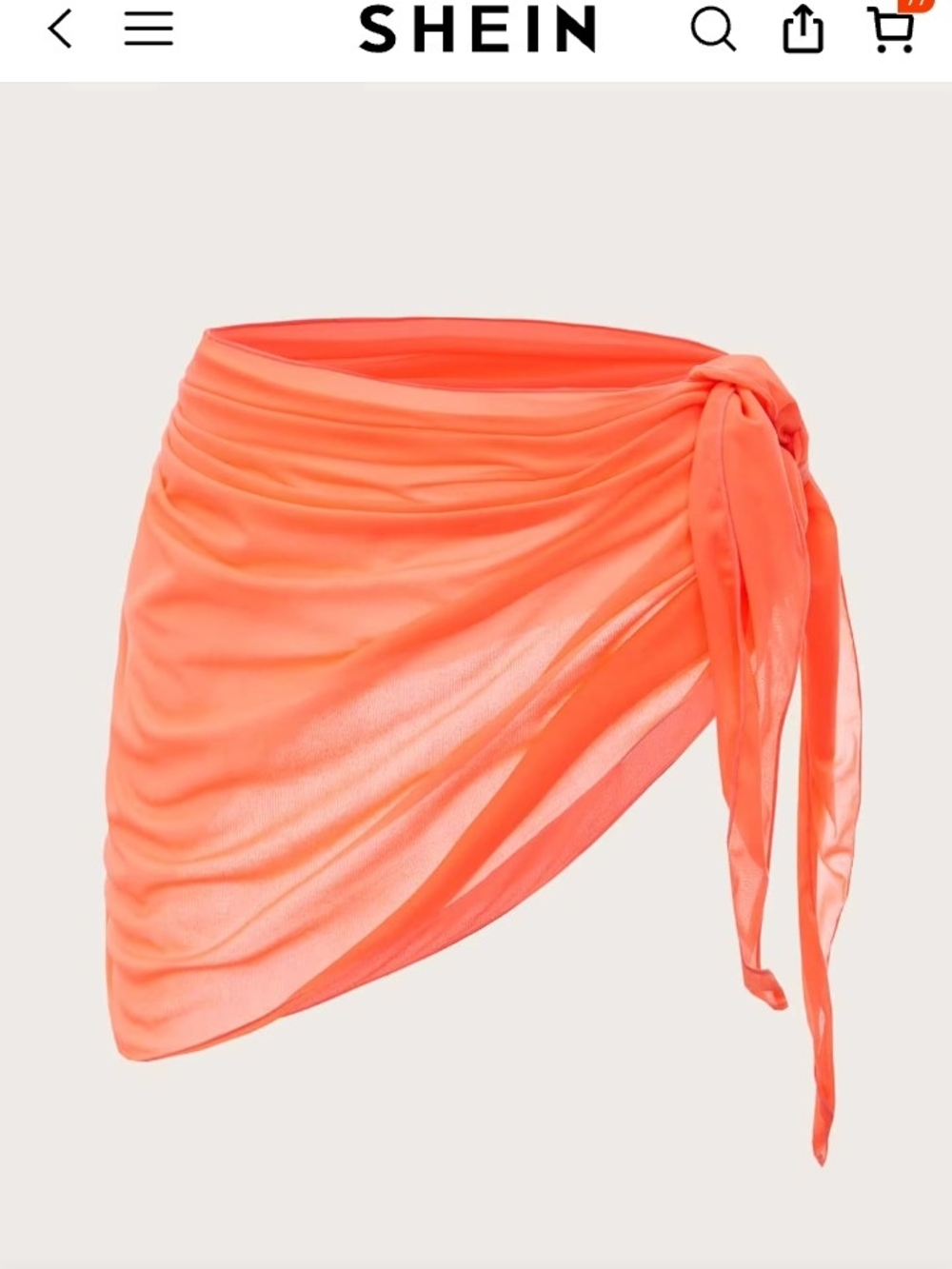 Neon-Orange Tie-Side Swim Sarong Cover-Up